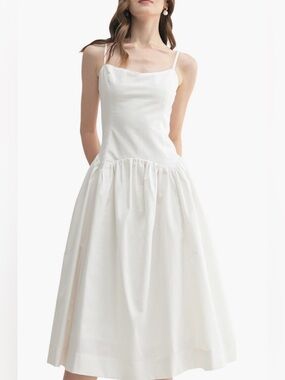 All in Favor White Spaghetti Strap Midi Dress